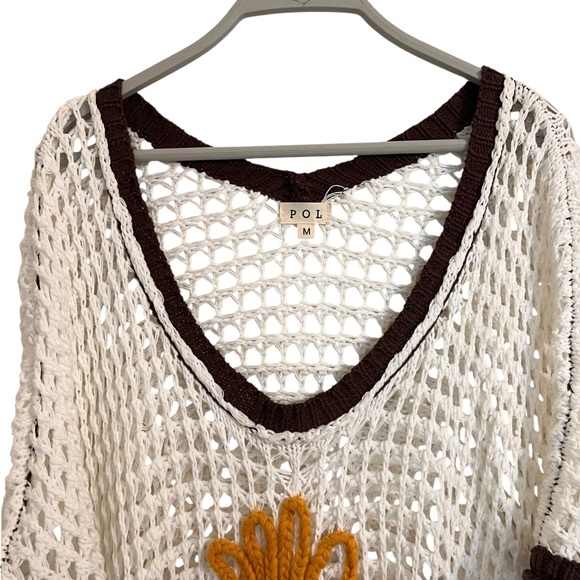 POL Crochet Flower Knit sweater Top medium boxy oversized - Picture 7 of 12
